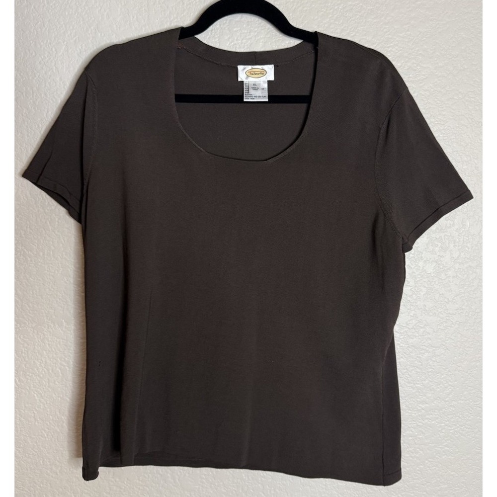 Talbots Womens XL‎ Brown Top Blouse Classic Preppy Capsule Career Short Sleeve